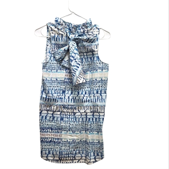 Tyler Boe Claudette Cotton Poplin Sleeveless Top Size S Blue Gray Geo Abstract - Picture 2 of 4